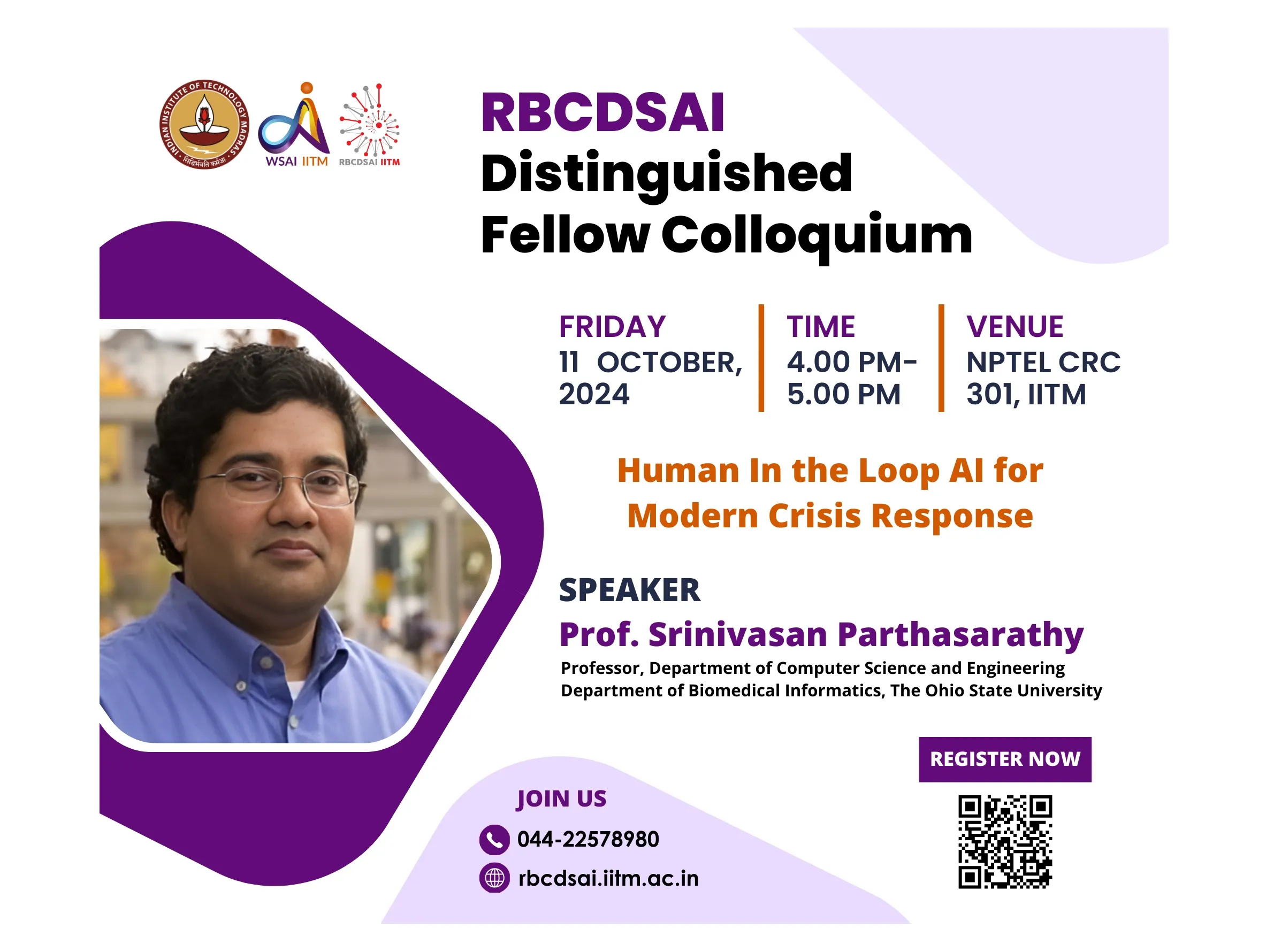 RBCDSAI Distinguished Fellow Colloquium by Prof. Srinivasan Parthasarthy