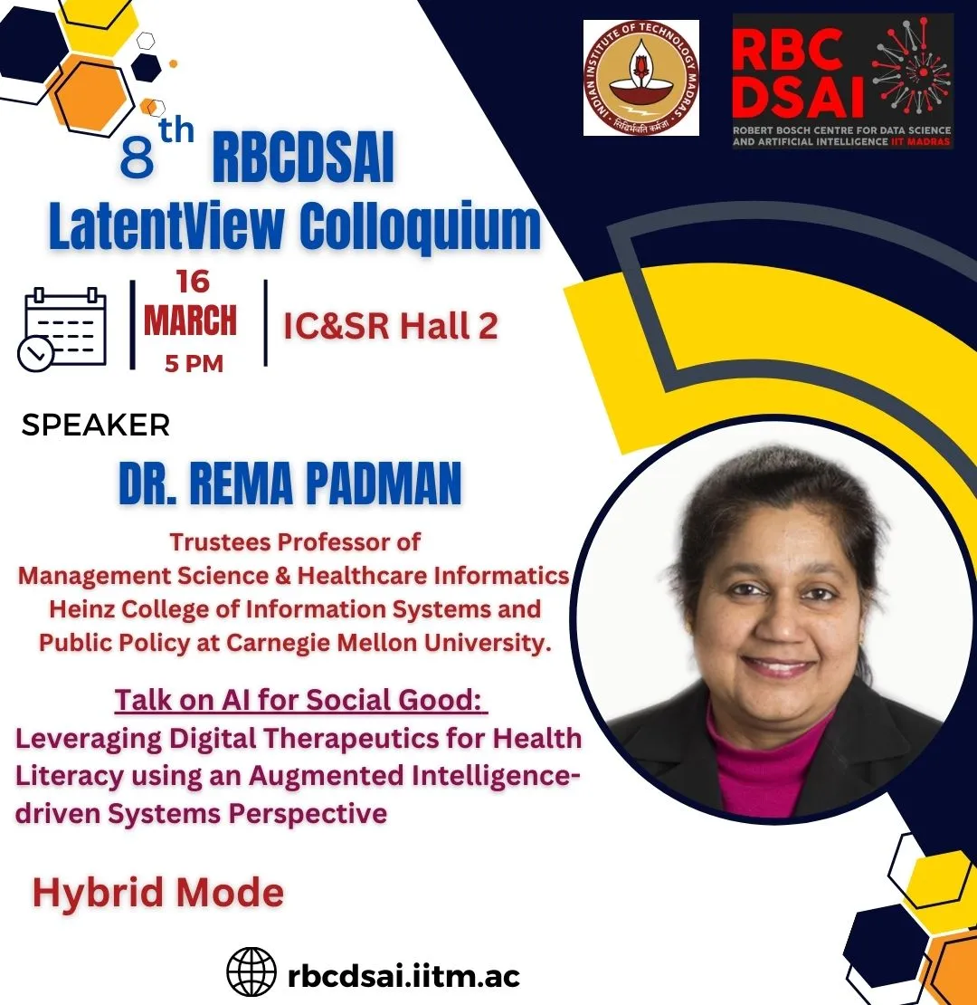 Eighth RBCDSAI LatentView Colloquium by Dr. Rema Padman