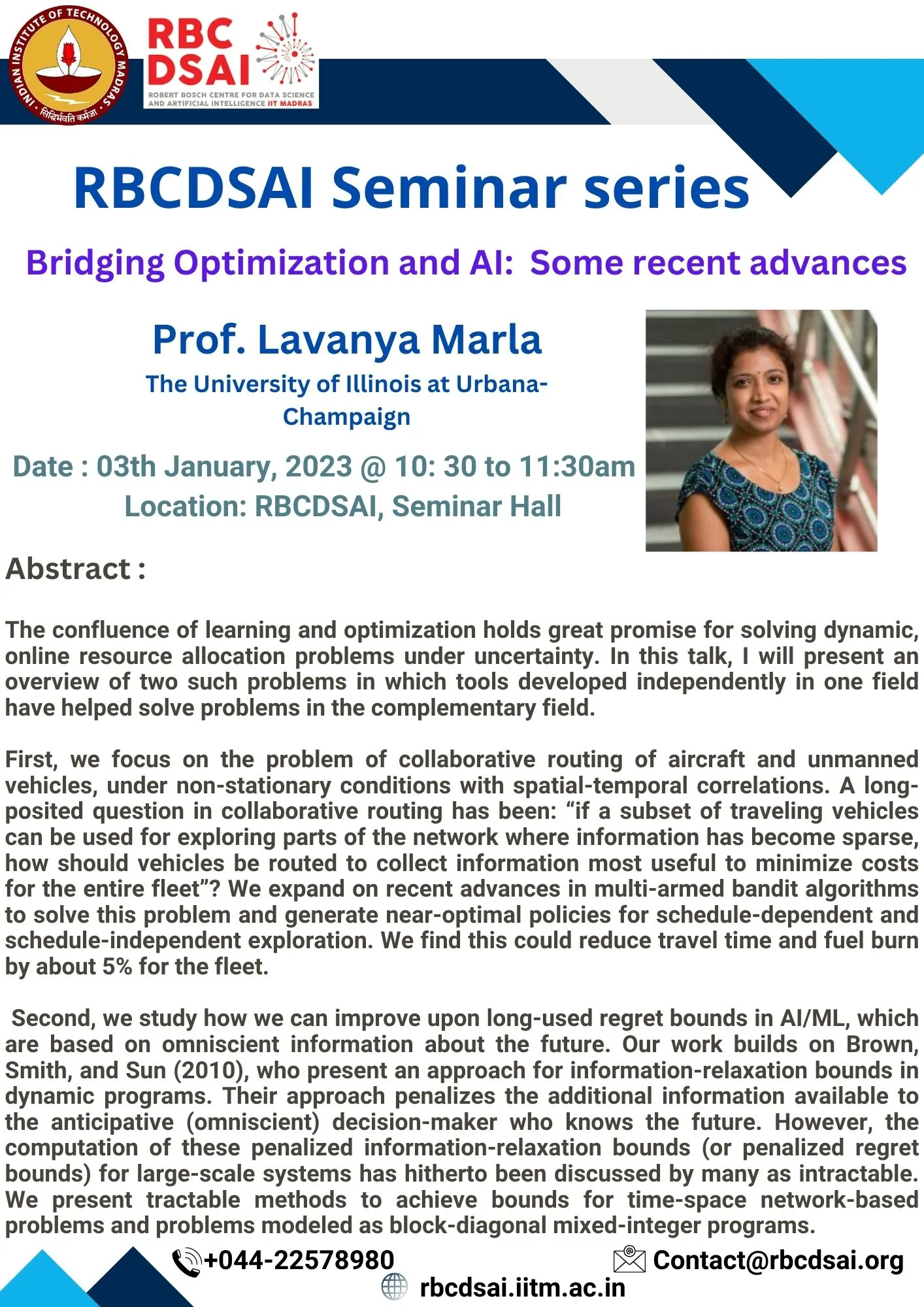 RBCDSAI Seminar Series - Prof Lavanya Marla