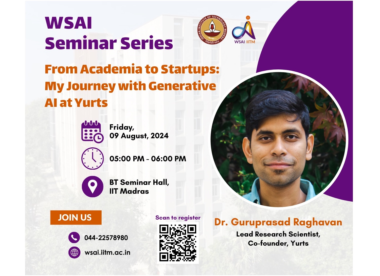 WSAI Seminar Series by Dr. Guruprasad Raghavan