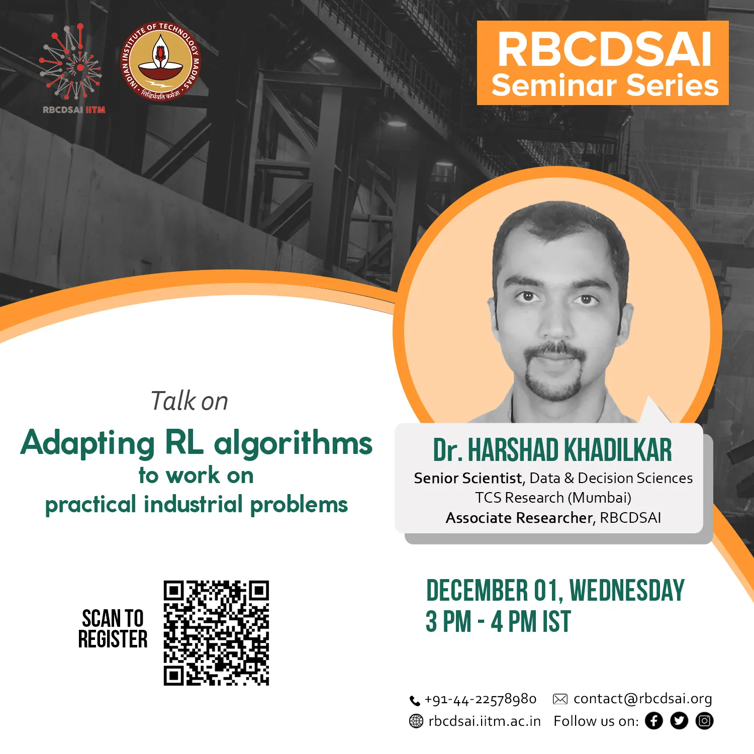 RBCDSAI Seminar - Adapting RL Algorithms by Dr. Harshad Khadilkar